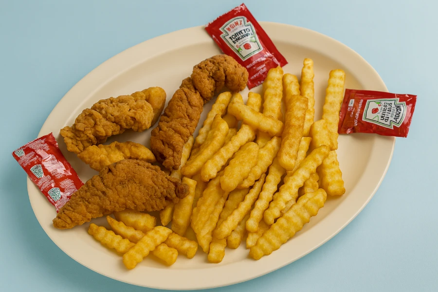 Chicken tenders con papas fritas
