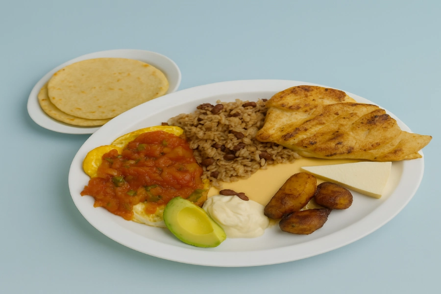 Desayuno huevos rancheros con pollo