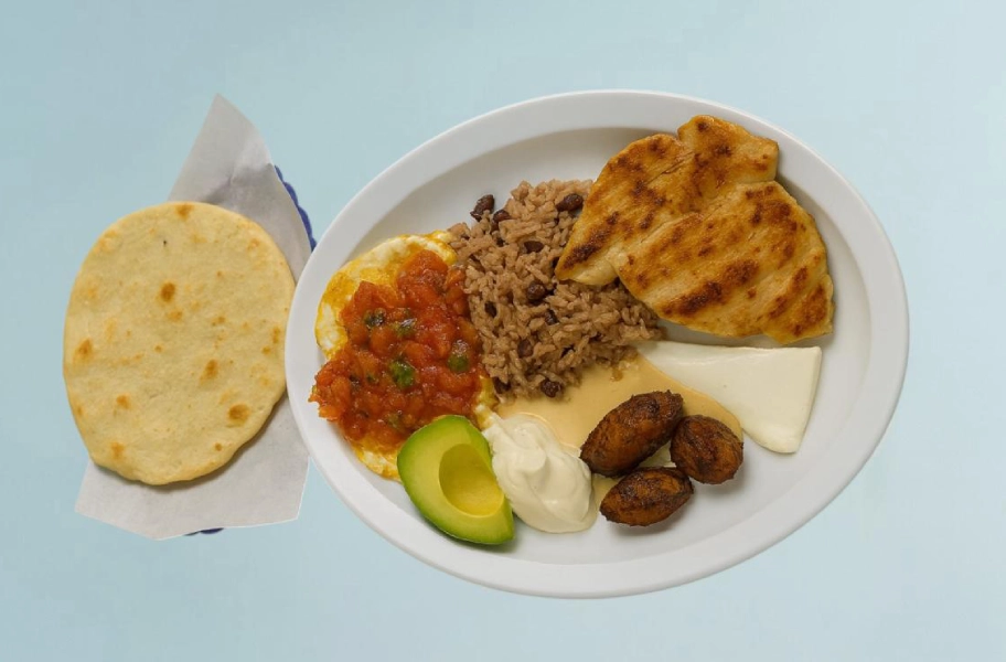 Desayuno tradicional con carne y pollo